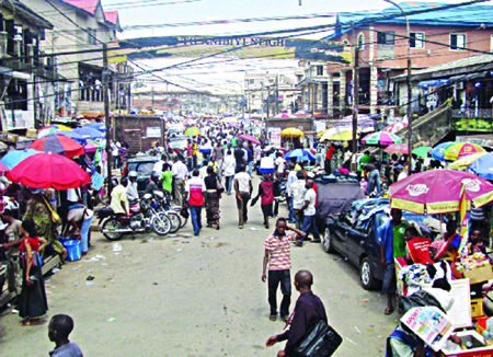 One of the busy streets in the Computer Village Ikeja, Lagos