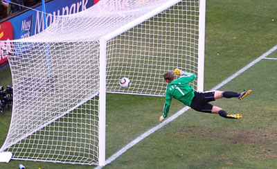 CONTROVERSY: There was controversy during the World Cup game between Germany and England when Frank Lampard's shot went over the line-but was disallowed.