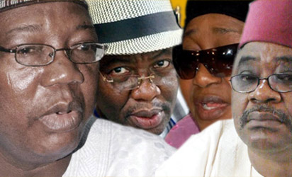 WAZIRI AND HER CATCH: File pictures of EFCC Chairman Farida Waziri (2nd right) and from left, former governors Doma, Daniel and Alao-Akala arrested by EFCC operatives yesterday.