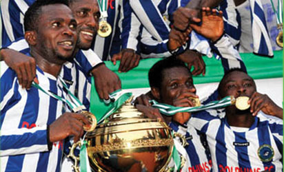 WORTHY CHAMPIONS: Players of Dolphin FC of Port Harcourt rejoice after winning the 2010/2011 NPL Leaque