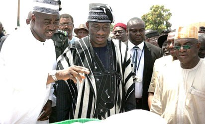 President Goodluck Jonathan and Gov. Gabriel Suswam of Benue State at the Commissioning of Otobi Water Project during the President Visit. Photos--state House.