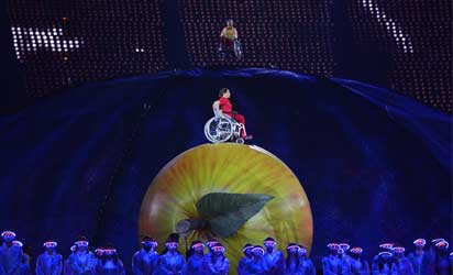 Artists perform during the opening ceremony of the London 2012 Paralympic Games at the Olympic Stadium in east London on August 29, 2012. AFP PHOTO