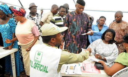 Mimiko during accreditation, Saturday, in Ondo.