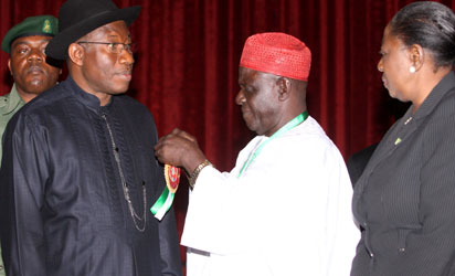 President Jonathan with Col. Micah Gaiya(rtd), Chairman Nigeria Legion during the launch.