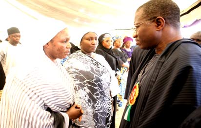 President Goodluck Jonathan consoling Amina, the wife of late Governor of Kaduna State, Sir Patrick Yakowa during the funeral service, yesterday at Fadan Kagoma, Kaduna.