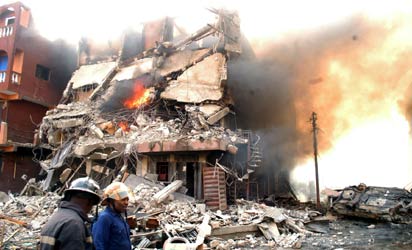 *Engulfed building