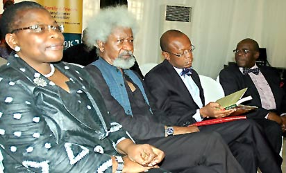 *From (L-R) Former Education Minister, Dr Oby Ezekwesili, the author, Prof. Wole Soyinka, moderator Dr. Kaniolu Ajayi and a guest at the event
