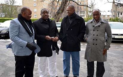 Enugu State Governor, Mr. Sullivan Chime flanked by some members of the Governor's forum; Governor Gabriel Suswam of Benue state, Governor Godswill Akpabio of Akwa Ibom state (left) and Gov. Rotimi Amaechi of Rivers State in London, Tuesday. 