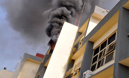 The raging fire.