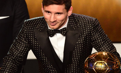 Barcelona's Argentinian forward Lionel Messi receives the FIFA Ballon d'Or award during the FIFA Ballon d'Or awards ceremony at the Kongresshaus in Zurich on January 7, 2013. AFP PHOTO