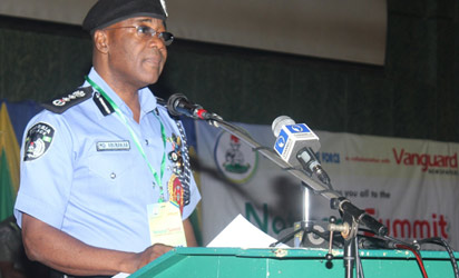 Inspector General of Police, Alhaji Mohammed Abubakar welcoming delegates to the official opening of the National Summit on Security Challenges in Nigeria at the official opening of the National Summit on Security Challenges in Nigeria held at the ICC, Abuja. Photo by Abayomi Adeshida