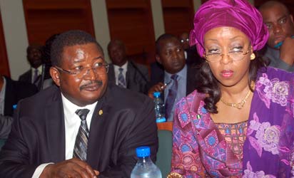 Public Hearing: From left, Group Managing Director of NNPC, Engineer Andrew Yakubu with Minister of Petroleum Resources, Mrs. Diezani Alison Maduekwe, during the public hearing of the Joint Committee on Petroleum Resources Upstream and Downstream on the N1.56 billion proposed NNPC Loan, at the National Assembly, in Abuja, Monday. Photo by Gbemiga Olamikan.