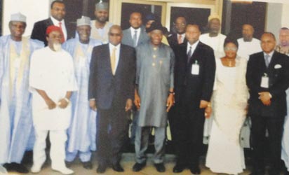 Onwuka (4th left), superimposed in this picture with President Jonathan (middle) and other eminent Nigerians.