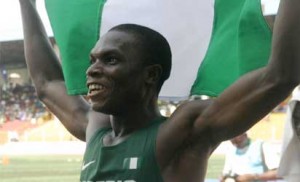 DIVINE GOLD - Oduduru Divine of Nigeria celebrating after winning the 200m   boys final in a time of 21.56sec. Photo: Henry Unini