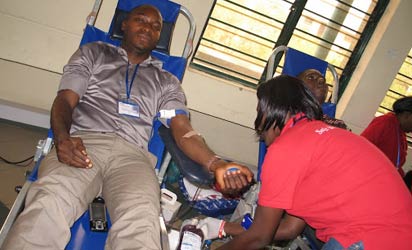 • A voluntary blood donor. Experts say the average adult person suffers no adverse effect from donating a pint of blood which may save a life. Every donor is tested and certified fit before donation.