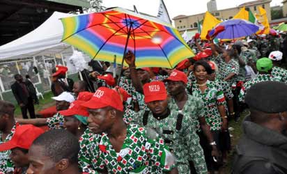 A Cross section of Workers Match Pasts, during the 2013 Workers Day Commemoration by The Lagos state Council of Nigeria Labour Congress and Trade Union Congress of Nigeria, Theme: 100 Year of Nationhood, The Challenges of National Development, held at Onikan Stadium, Lagos. Photo: Bunmi Azeez