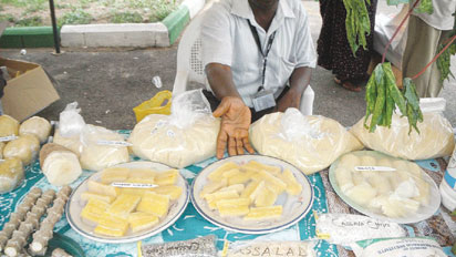 *Some varieties of the yellow cassava and their products being displayed.