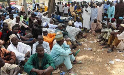 2012 Bauchi State flood victims waiting at bank in Bauchi for money on Tuesday