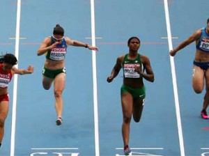 Nigeria's Blessing Okagbare (2nd-R) wins heat 1 during the women's 100 metres semi-final at the 2013 IAAF World Championships at the Luzhniki stadium in Moscow on August 12, 2013. AFP PHOTO