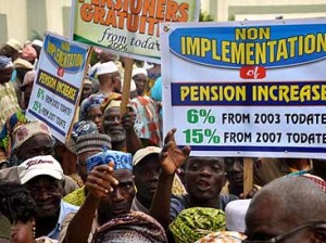 Pix: A Protest by Nigeria Union of Pensioners, Lagos state, on non payment of Pensioners arrears and gratuities by Lagos state Government, at Lagos House, Alausa, Ikeja. Photo: Bunmi Azeez