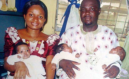 *Nigeria’s 1st Independence Day triplets family. Clockwise from left : Mabel, Kelly, Jason, Treasure and Jakes after their dedication on December 2012.