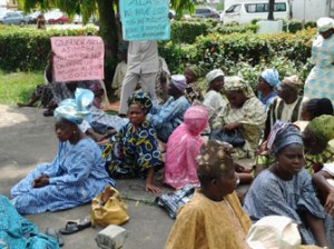 The protesting pensioners, yesterday.