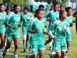 Super Falcons at their training for Nation's Cup in Abuja on Tuesday