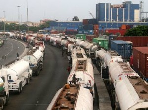 Standstill at Mile-2 to Tincan, along Oshodi-Apapa expressway yesterday. Photo: Joe Akintola, Photo editor.