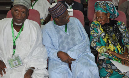 Confab: From left — Mamman Misau, Senator Jubril Aminu and former Minister of Information, Prof. Dora Akunyili at the National Conference in Abuja. Photo by Gbemiga Olamikan.