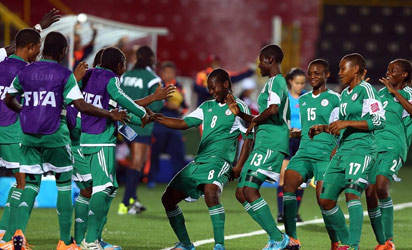 ALAJUELA, COSTA RICA - Joy Bokiri #8 of Nigeria celebrates after scoring the equalizing goal during the FIFA U-17 Women's World Cup 2014 group D match between Colombia and Nigeria at Alejandro Morera Soto Scotiabank on March 19, 2014 in Alajuela, Costa Rica. (Photo by Martin Rose - FIFA/FIFA