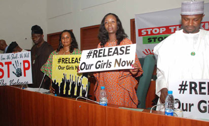 L-r: Rotimi Makinde, Evelyn Ojakovo, Beni Lar and Khamisu Mailantarki, during the House committee on Human Rights campaign for the release of the kidnapped school girls in Abuja.