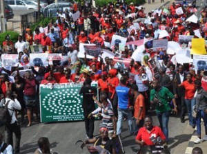 Protest against the abduction of the Chibok female students spread to Ogun and Ondo states from Lagos and Abuja, yesterday. Above: Protesters marching to the office of the Lagos State Governor in Lagos. Below left: Protesters in Abeokuta, Ogun State. Below right: Protests in Ondo. Photos: Bunmi Azeez.