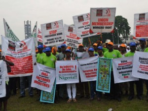 Cross section of Nigerian workers, during the 2014 Workers day commemoration, THEME: Building Enduring Peace and Unity, Panacea for Sustainable National Development, at Onikan, Stadium, Lagos Island. Photo: Bunmi Azeez