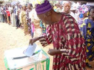 91 years old man casting his vote at Iyin Ekiti. Pic by Dare Fasube