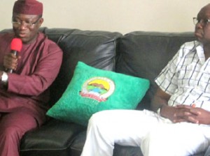 File: Gov. Kayode Fayemi of Ekiti (l) and Governor-Elect, Mr Ayo Fayose, during Fayose's visit to the Governor in Ado-Ekiti on Monday