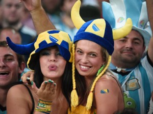 Bosnian fans cheer during a Group F football match between Argentina and Bosnia-Hercegovina at the Maracana Stadium in Rio De Janeiro during the 2014 FIFA World Cup on June 15, 2014.