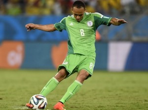 Nigeria's forward Peter Odemwingie controls the ball during the Group F football match between Nigeria and Bosnia-Hercegovina at the Pantanal Arena in Cuiaba during the 2014 FIFA World Cup on June 21, 2014. AFP PHOTO