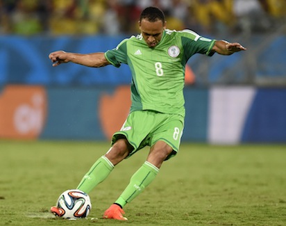 Nigeria's forward Peter Odemwingie controls the ball during the Group F football match between Nigeria and Bosnia-Hercegovina at the Pantanal Arena in Cuiaba during the 2014 FIFA World Cup on June 21, 2014. AFP PHOTO