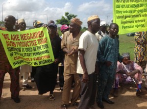 Retired Military men protesting at the Confab
