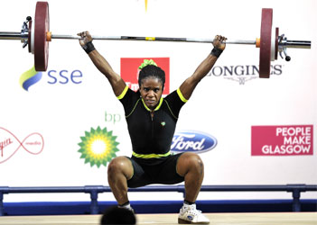 GOLDEN GIRL . . . Nigeria’s gold medalist Chika Amalaha competing in the women’s weightlifting 53kg class, at the SECC Precinct during the 2014 Commonwealth Games in Glasgow, Scotland, Photo: AFP PHOTO