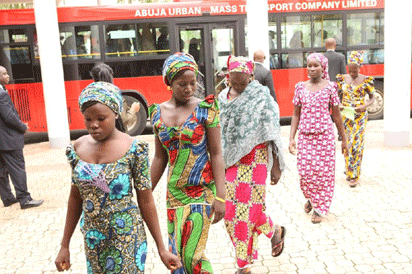 Escaped Chibok girls arrive for meeting with President Jonathan at State House