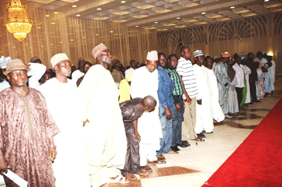 A cross-section of community leaders & parents of abducted Chibok girls during meeting with President Jonathan
