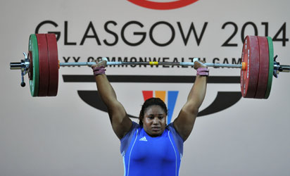 Maryam Usman of Nigeria during her golden lift in the Women's +75kg weightlifting final at the SECC Precinct during the 2014 Commonwealth Games in Glasgow, yesterday.