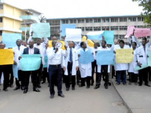 • Cross section of doctors during a strike action in Lagos recently