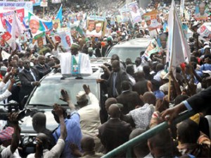 BUHARI DECLARES—Arrival of Gen. Mohammadu Buhari, during his declaration of intent for All Progressives Congress, Apc, Presidential candidate in Abuja, yesterday. Photo: Gbemiga Olamikan.