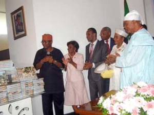 From left: Dr. Wale Ahmed, Commissioner for Special Duties, Lagos State; Mrs.Esther Olafunke Arthur-Worrey, Mr. Fola Arthur-Worrey, Professor Ade Elebute, Her Royal Highness, Erelu Abiola Dosumu, Erelu of Lagos State and Chief Adesoji Ajayi, the Obanikoro of Lagos State at the presentation of the book in Lagos.