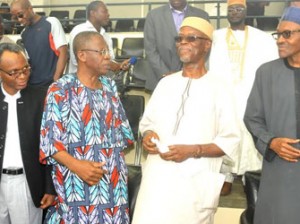 FROM LEFT: APC CHIEFTAIN, NASIRU EL-RUFAI; APC PUBLICITY SECRETARY, CHIEF LAI MOHAMMED; APC NATIONAL CHAIRMAN, CHIEF DAVID OYEGUN AMD APC PRESIDENTIAL ASPIRANT, GEN.MUHAMMADU BUHARI, AT THE APC SALVATION RALLY IN ABUJA ON WEDNESDAY