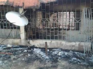 •The charred remains of the hospital