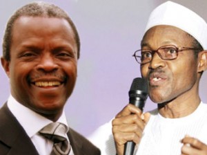 BUHARI'S RUNNING MATE—APC Presidential Candidate, Gen. Muhammadu Buhari presenting his running mate Prof. Yemi Osinbajo, SAN, in Abuja.