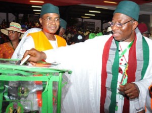 President Goodluck Jonathan casting his vote during the Special Convention at the Eagle Square, Abuja.
